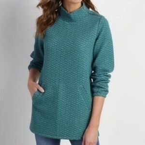 Soft‎ Surroundings Women's Teal Quilted Funnel Neck Pullover Pocket Sweatshirt